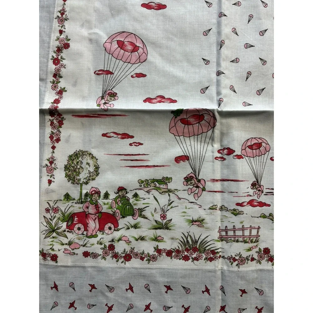 1940s Military Paratrooper Childrens Twin Fitted Sheet Pillow Sham Parachute